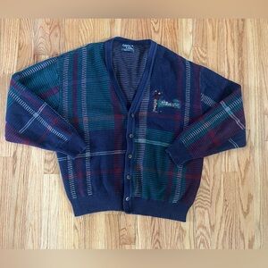 Vintage Plaid Cardigan Sweater with Golf Detail